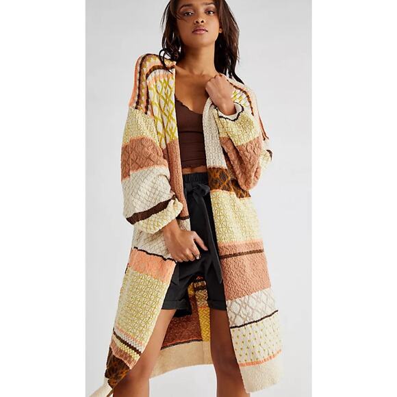 FREE PEOPLE Love and Kisses Patchwork Cardi Pockets Open Front - Picture 1 of 14